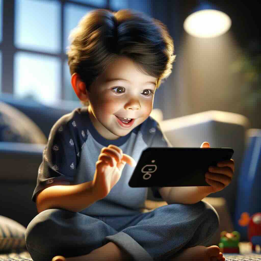 a 6-year-old boy playing a game on his smartphone
