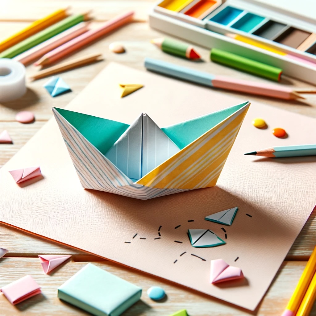 A simple origami paper boat made from colorful paper