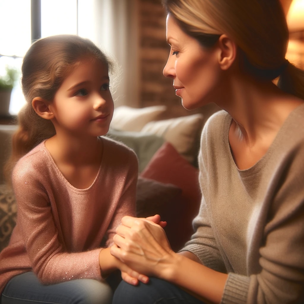 girl talking to mom with respect