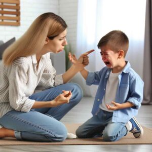 a young boy having a tantrum in front of his mom