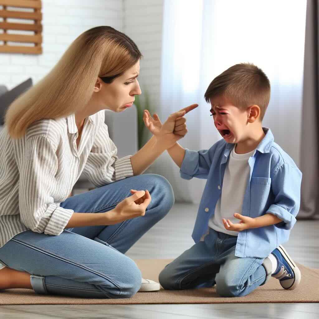 a young boy having a tantrum in front of his mom