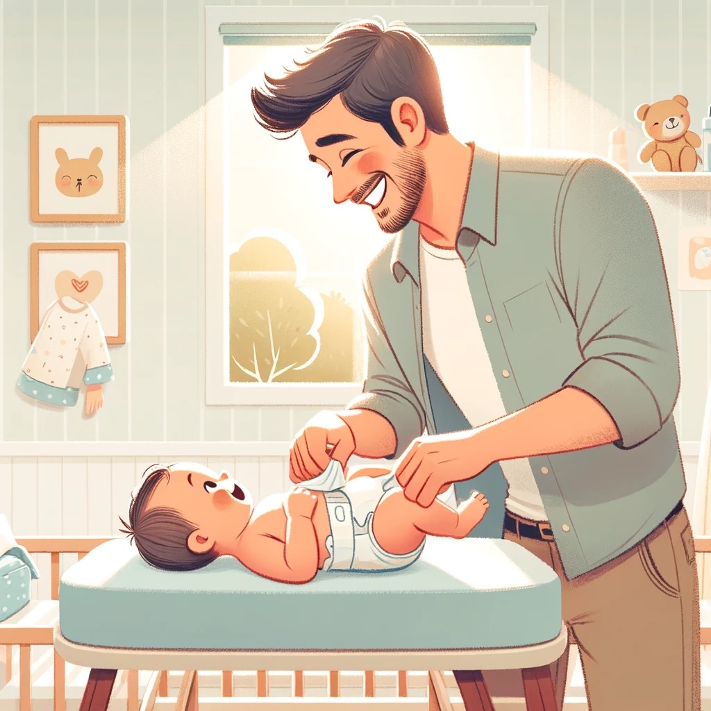 a dad mastering the art of diaper changing