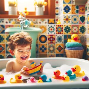 a little boy enjoying his bath time