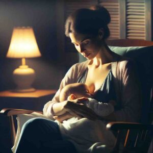 a mother feeding her baby at midnight